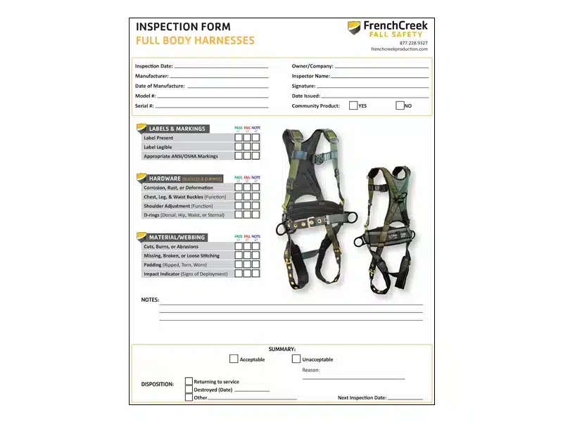 FrenchCreek Full Body Harness Inspection Sheet