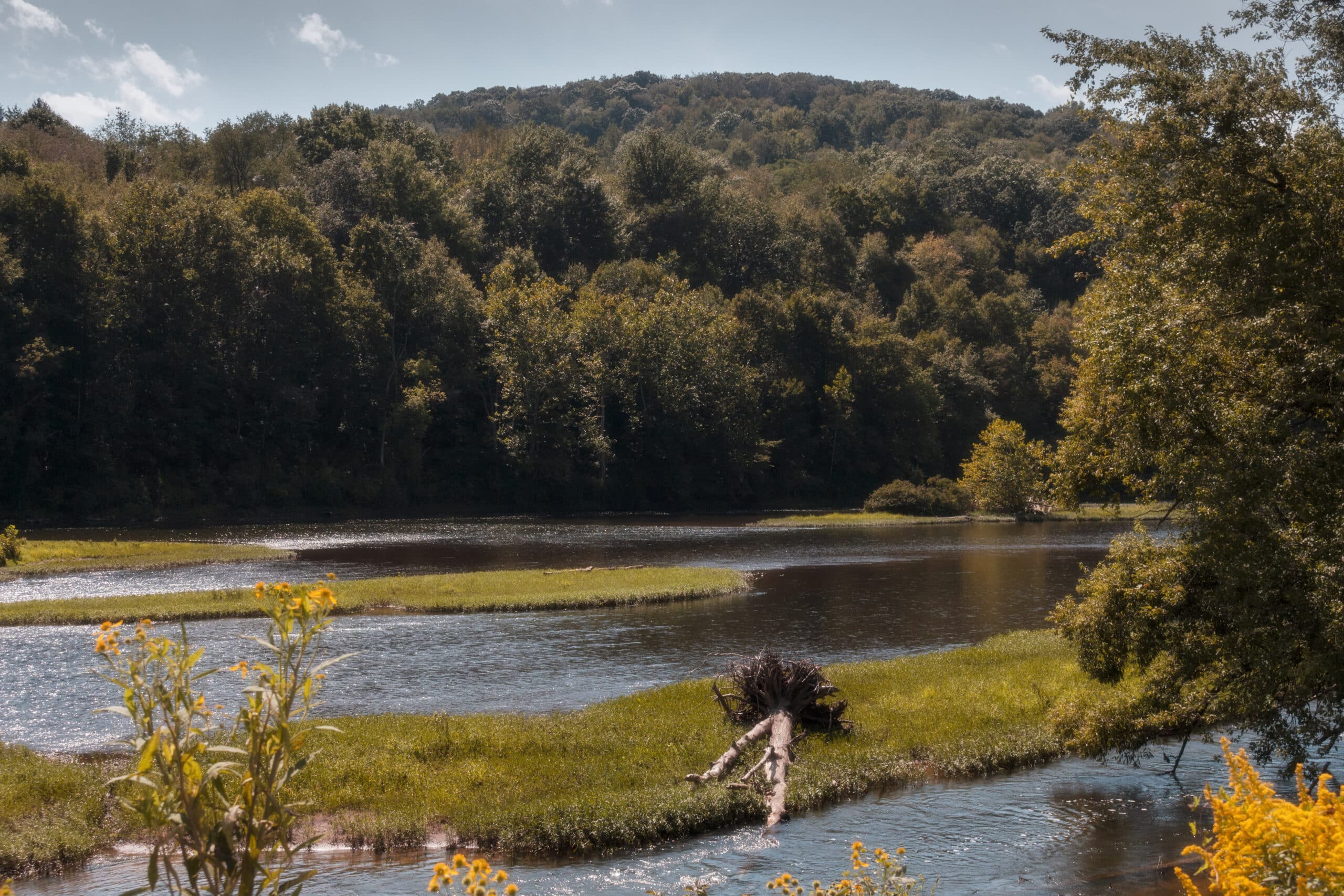 French Creek waterway and surrounding wooded hills in Franklin, Pennsylvania